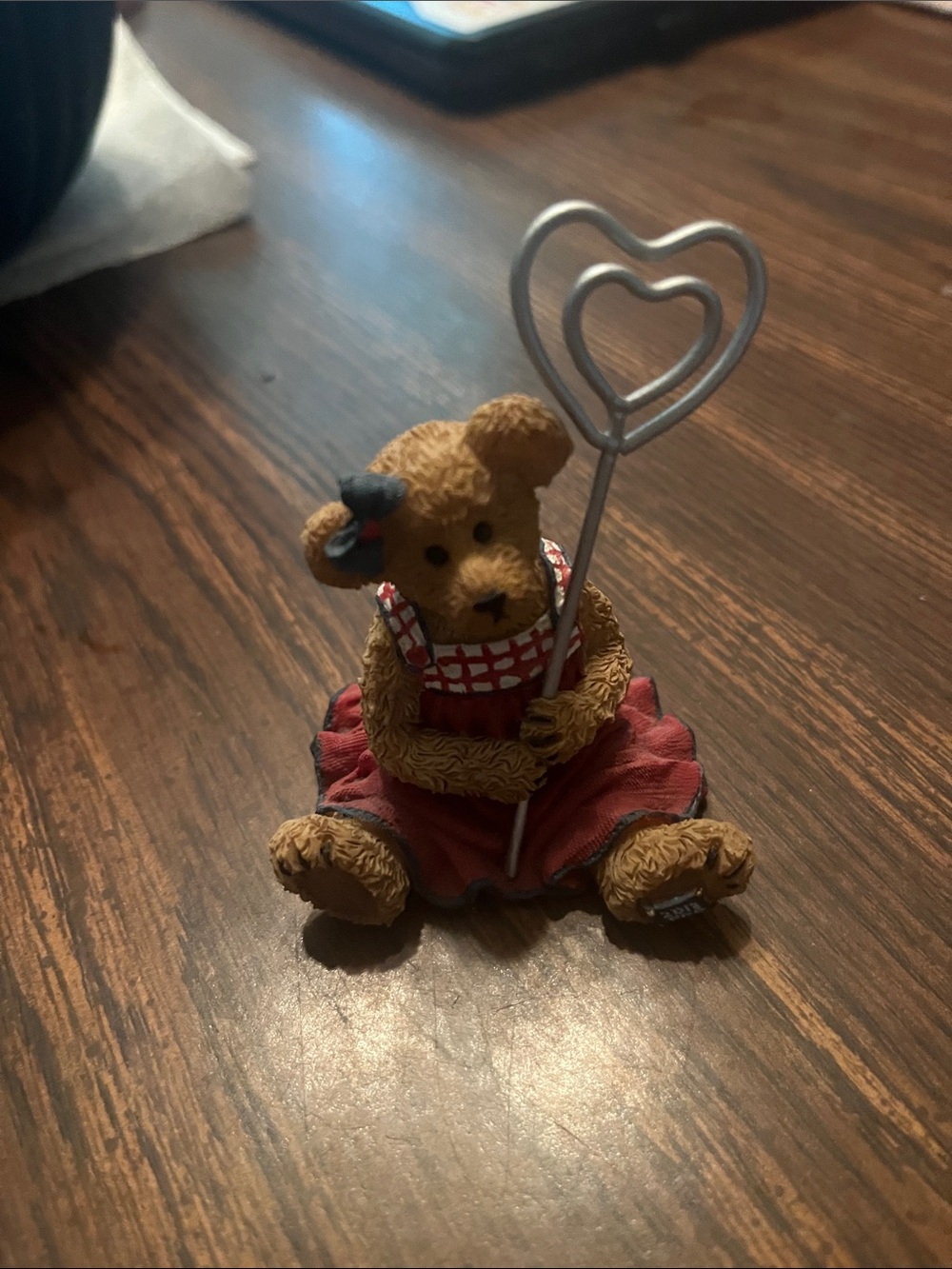 Boyds Bears Red Dress Teddy with Heart Memo Holder